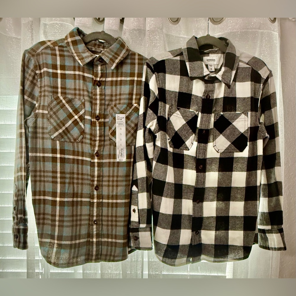 Two Kids Sonoma Plaid Shirts in Brown and Black Size Small